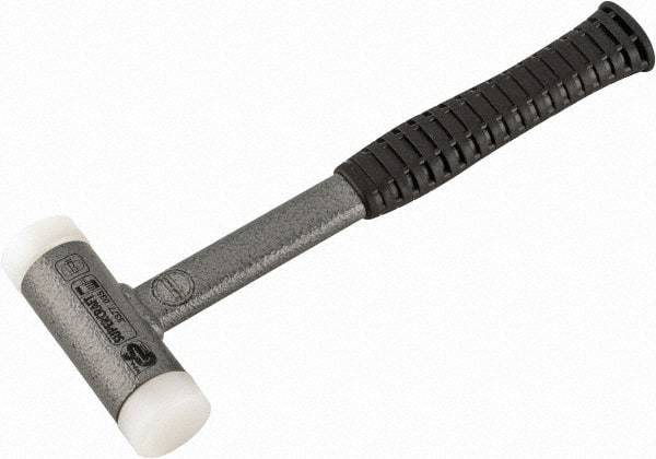 HALDER - 25 oz Head 1-3/8" Face Diam Nylon Dead Blow Hammer - 11-1/2" OAL, Steel Handle - Caliber Tooling