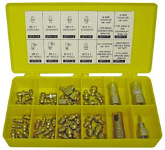 PRO-LUBE - 60 Piece, Metric, Box Plastic Steel Grease Fitting Set - Includes Metric Thread Types, Includes M10x1: (20) Straight, (4) 90°, M6x1: (12) Straight, (4) 90°, M8x1: (12) Straight, (4) 90° - Caliber Tooling