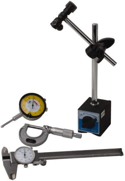 Import - 4 Piece, Machinist Caliper and Micrometer Tool Kit - Includes Base, Micrometer, Caliper and Indicator - Caliber Tooling