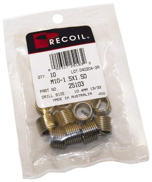 Recoil - 1/2-14 NPT, 0.534" OAL, Free Running Helical Insert - 5-3/8 Free Coils, Tanged, Stainless Steel, 1-1/2D Insert Length - Caliber Tooling