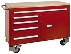 Vidmar - 3,600 Lb Capacity, 5 Drawer Roller Cabinet - 60" Wide x 27-3/4" Deep x 43" High, Steel, Red Gloss - Caliber Tooling