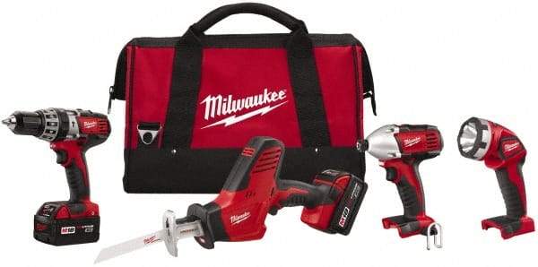 Milwaukee Tool - 18 Volt Cordless Tool Combination Kit - Includes 1/2" Hammer Drill, 1/4" Hex Impact Driver & One-Handed Hackzall Reciprocating Saw, Lithium-Ion Battery Included - Caliber Tooling