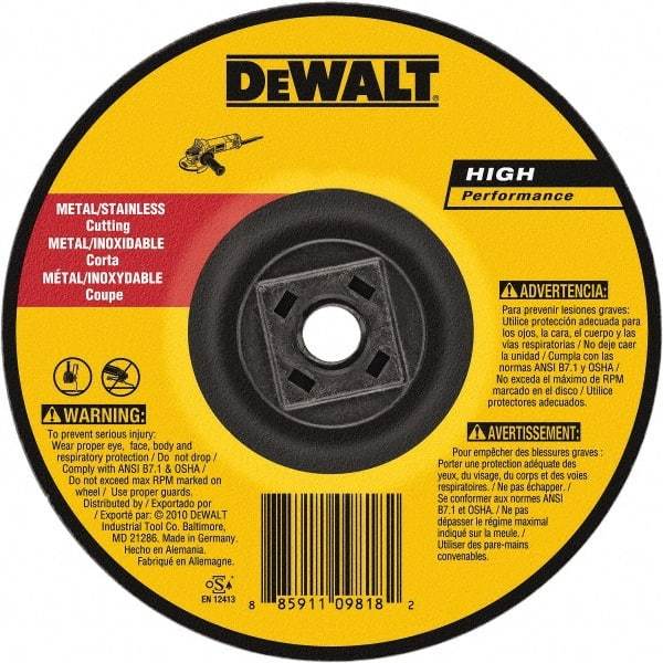 DeWALT - 60 Grit, 4-1/2" Wheel Diam, Type 27 Depressed Center Wheel - Aluminum Oxide, Resinoid Bond, 13,300 Max RPM - Caliber Tooling