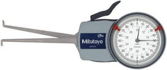 Mitutoyo - 10 to 30mm Inside Dial Caliper Gage - 0.01mm Graduation, 0.03mm Accuracy, 85mm Leg Length, 5.2mm Deep x 1.2mm Wide Groove, Ball Contact Points - Caliber Tooling