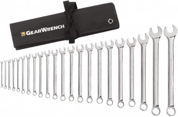 GearWrench - 22 Piece, 6mm to 23mm, 12 Point Combination Wrench Set - Metric Measurement Standard, Chrome Finish, Comes in Roll - Caliber Tooling