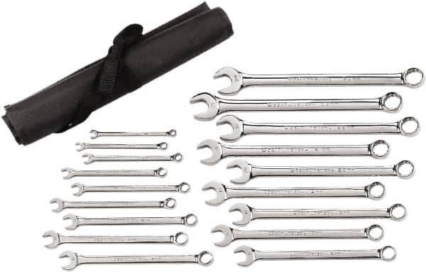 GearWrench - 18 Piece, 7mm to 24mm, 12 Point Combination Wrench Set - Metric Measurement Standard, Chrome Finish, Comes in Roll - Caliber Tooling