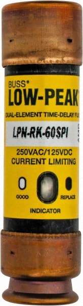 Cooper Bussmann - 125 VDC, 250 VAC, 60 Amp, Time Delay General Purpose Fuse - Fuse Holder Mount, 76.2mm OAL, 100 at DC, 300 at AC (RMS) kA Rating, 13/16" Diam - Caliber Tooling