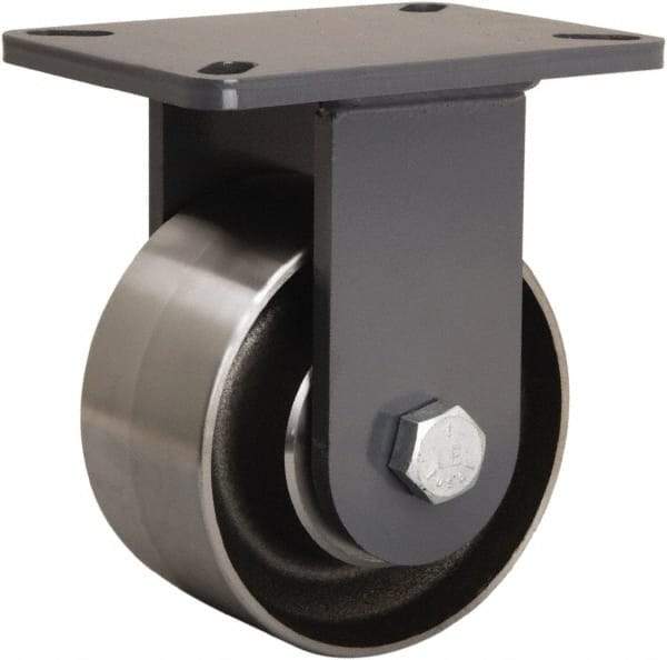 Hamilton - 6" Diam x 3" Wide x 8" OAH Top Plate Mount Rigid Caster - Forged Steel, 4,500 Lb Capacity, Tapered Roller Bearing, 5-1/4 x 7-1/4" Plate - Caliber Tooling