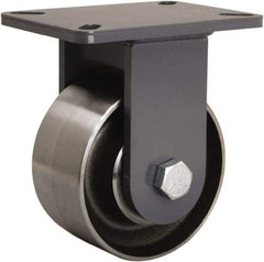 Hamilton - 6" Diam x 3" Wide x 8" OAH Top Plate Mount Rigid Caster - Forged Steel, 6,000 Lb Capacity, Sealed Precision Ball Bearing, 5-1/4 x 7-1/4" Plate - Caliber Tooling