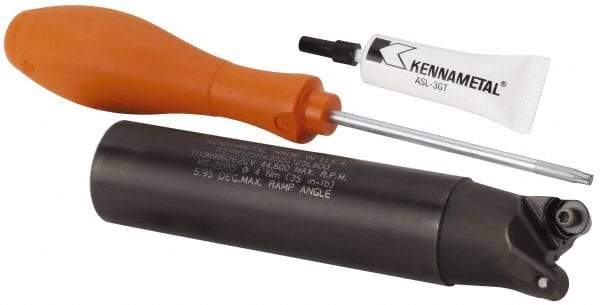 Kennametal - 1-1/4" Cutting Diam, 1-1/4" Shank Diam, 1-1/4" Max Depth of Cut, Straight Shank Indexable Copy End Mill - 2 Inserts, RP.T 43.. Insert, KSRM Toolholder, Through Coolant - Caliber Tooling