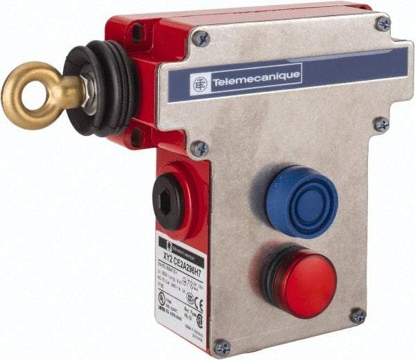 Telemecanique Sensors - 10 Amp, 2NO/2NC Configuration, Rope Operated Limit Switch - Pushbutton Reset, Rope Pull, Pilot Light Indicator, 300 VAC - Caliber Tooling