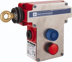 Telemecanique Sensors - 10 Amp, 2NO/2NC Configuration, Rope Operated Limit Switch - Pushbutton Reset, Rope Pull, Pilot Light Indicator, 300 VAC - Caliber Tooling