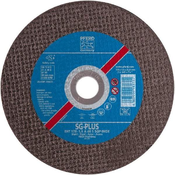 PFERD - 5" 60 Grit Aluminum Oxide Cutoff Wheel - 0.03" Thick, 7/8" Arbor, Use with Angle Grinders - Caliber Tooling