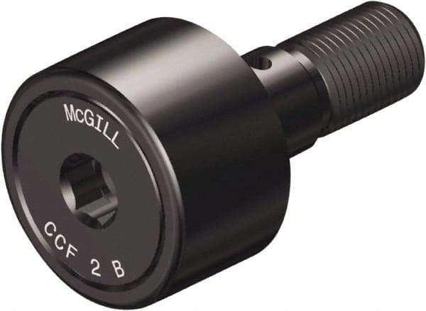 McGill - 5/8" Roller Diam x 7/16" Width, 1/4" Stud Diam x 3/4" Length, Crowned Sealed Stud Cam Follower with Hex - Steel, 5/16" Thread Length, 1/4-28 Thread, 1.22" OAL, 955 Lb Dynamic Cap, 1,215 Lb Static Cap - Caliber Tooling