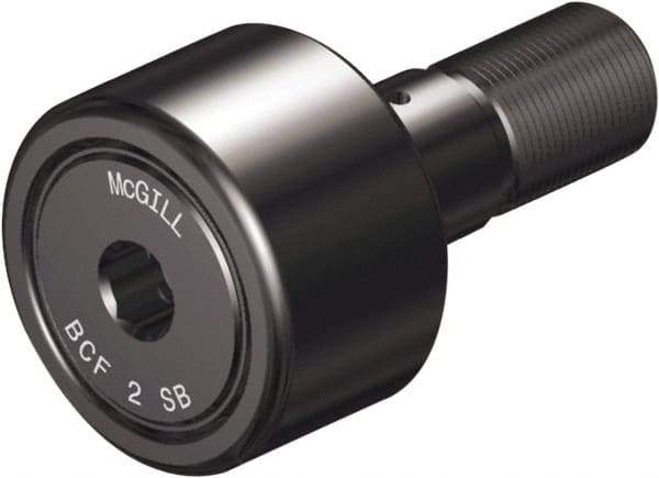 McGill - 1-3/8" Roller Diam x 3/4" Width, 1/2" Stud Diam x 1-1/4" Length, Sealed Self Lubricating Stud Cam Follower with Nonmetallic Bushing and Hex - Steel, 5/8" Thread Length, 1/2-20 Thread, 2.03" OAL - Caliber Tooling