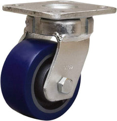 Hamilton - 4" Diam x 2" Wide x 5-5/8" OAH Top Plate Mount Swivel Caster - Polyurethane Mold onto Cast Iron Center, 600 Lb Capacity, Sealed Precision Ball Bearing, 4 x 4-1/2" Plate - Caliber Tooling