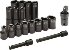 SK - 17 Piece 1/2" Drive Standard Deep Impact Socket Set - 6 Points, 3/8 to 3/4", Inch Measurement Standard - Caliber Tooling