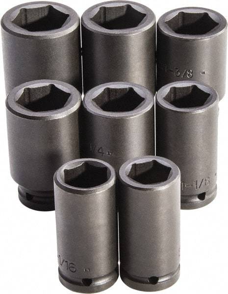 Proto - 8 Piece 3/4" Drive Full Polish Finish Deep Well Impact Socket Set - 6 Points, 1" to 3/4" Range, Inch Measurement Standard - Caliber Tooling