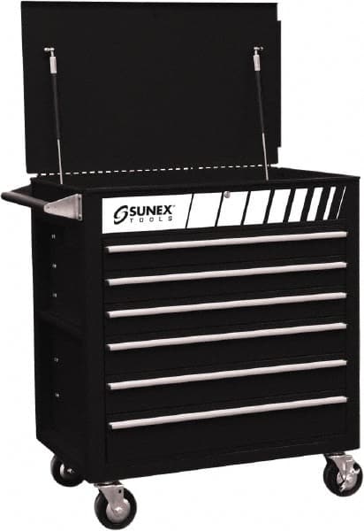 Sunex Tools - 600 Lb Capacity, 34-1/2" Wide x 20" Long x 39-1/2" High Service Cart - 6 Shelf, Steel, Heavy-Duty Casters - Caliber Tooling