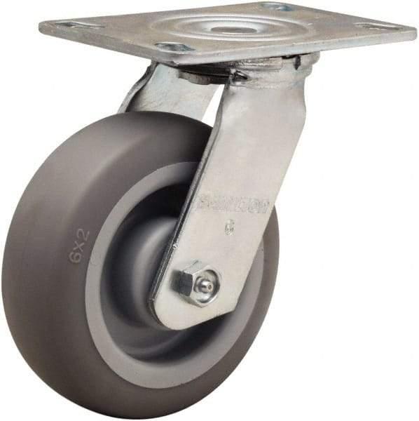 Hamilton - 6" Diam x 2" Wide x 7-1/2" OAH Top Plate Mount Swivel Caster - Rubber Mold on Polyolefin, 410 Lb Capacity, Straight Roller Bearing, 4-1/2 x 6-1/4" Plate - Caliber Tooling