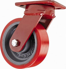 Hamilton - 6" Diam x 2" Wide x 7-1/2" OAH Top Plate Mount Swivel Caster - Polyurethane, 1,400 Lb Capacity, Sealed Precision Ball Bearing, 4 x 5" Plate - Caliber Tooling