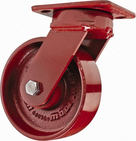 Hamilton - 6" Diam x 2" Wide x 7-1/2" OAH Top Plate Mount Swivel Caster with Brake - Steel, 1,400 Lb Capacity, Sealed Precision Ball Bearing, 4 x 5" Plate - Caliber Tooling