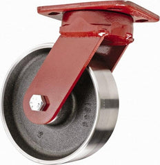 Hamilton - 6" Diam x 2" Wide x 7-1/2" OAH Top Plate Mount Swivel Caster with Brake - Steel, 2,500 Lb Capacity, Sealed Precision Ball Bearing, 4 x 5" Plate - Caliber Tooling