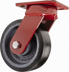 Hamilton - 6" Diam x 2" Wide x 7-1/2" OAH Top Plate Mount Swivel Caster with Brake - Polyurethane, 1,560 Lb Capacity, Sealed Precision Ball Bearing, 4 x 5" Plate - Caliber Tooling