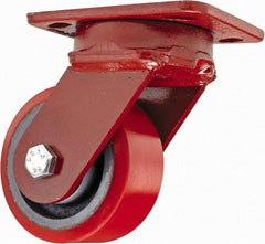 Hamilton - 4" Diam x 2" Wide x 5-5/8" OAH Top Plate Mount Swivel Caster - Polyurethane, 900 Lb Capacity, Sealed Precision Ball Bearing, 4 x 5" Plate - Caliber Tooling