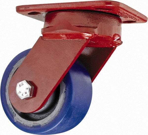 Hamilton - 4" Diam x 2" Wide x 5-5/8" OAH Top Plate Mount Swivel Caster - Polyurethane, 600 Lb Capacity, Sealed Precision Ball Bearing, 4 x 5" Plate - Caliber Tooling