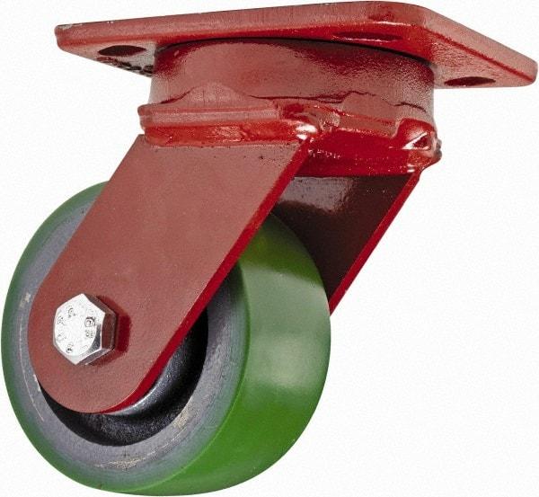 Hamilton - 4" Diam x 2" Wide x 5-5/8" OAH Top Plate Mount Swivel Caster - Polyurethane, 975 Lb Capacity, Sealed Precision Ball Bearing, 4 x 5" Plate - Caliber Tooling