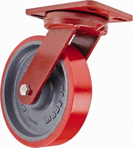 Hamilton - 8" Diam x 2" Wide x 9-3/4" OAH Top Plate Mount Swivel Caster - Polyurethane, 1,800 Lb Capacity, Sealed Precision Ball Bearing, 4-1/2 x 6-1/2" Plate - Caliber Tooling