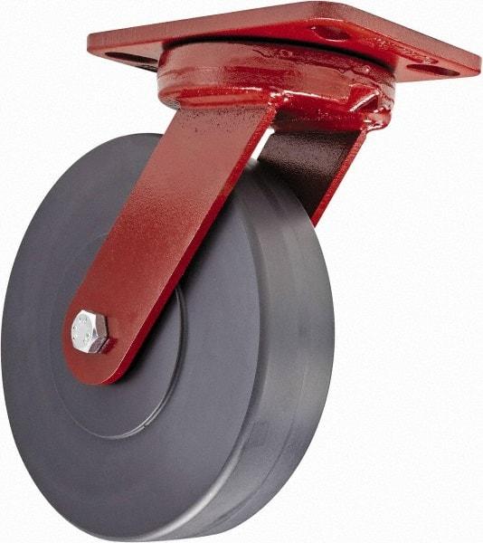 Hamilton - 8" Diam x 2" Wide x 9-3/4" OAH Top Plate Mount Swivel Caster - Plastic, 2,500 Lb Capacity, Sealed Precision Ball Bearing, 4-1/2 x 6-1/2" Plate - Caliber Tooling