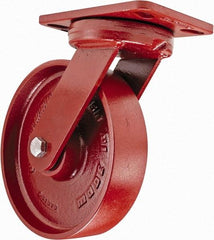 Hamilton - 8" Diam x 2" Wide x 9-3/4" OAH Top Plate Mount Swivel Caster - Steel, 1,500 Lb Capacity, Sealed Precision Ball Bearing, 4-1/2 x 6-1/2" Plate - Caliber Tooling