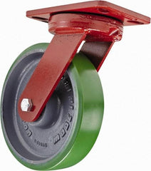 Hamilton - 8" Diam x 2" Wide x 9-3/4" OAH Top Plate Mount Swivel Caster - Polyurethane, 1,500 Lb Capacity, Sealed Precision Ball Bearing, 4-1/2 x 6-1/2" Plate - Caliber Tooling