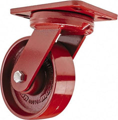 Hamilton - 6" Diam x 2" Wide x 7-3/4" OAH Top Plate Mount Swivel Caster - Steel, 1,400 Lb Capacity, Sealed Precision Ball Bearing, 4-1/2 x 6-1/2" Plate - Caliber Tooling