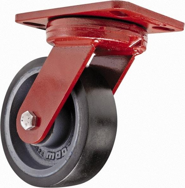 Hamilton - 6" Diam x 2" Wide x 7-3/4" OAH Top Plate Mount Swivel Caster - Polyurethane, 1,560 Lb Capacity, Sealed Precision Ball Bearing, 4-1/2 x 6-1/2" Plate - Caliber Tooling