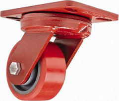 Hamilton - 4" Diam x 2" Wide x 5-5/8" OAH Top Plate Mount Swivel Caster - Polyurethane, 900 Lb Capacity, Sealed Precision Ball Bearing, 4-1/2 x 6-1/2" Plate - Caliber Tooling