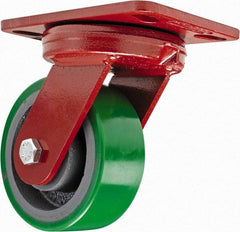 Hamilton - 4" Diam x 2" Wide x 5-5/8" OAH Top Plate Mount Swivel Caster - Polyurethane, 750 Lb Capacity, Sealed Precision Ball Bearing, 4-1/2 x 6-1/2" Plate - Caliber Tooling