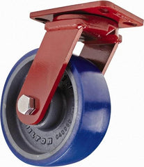 Hamilton - 8" Diam x 3" Wide x 10-1/4" OAH Top Plate Mount Swivel Caster with Brake - Polyurethane, 2,000 Lb Capacity, Sealed Precision Ball Bearing, 4-1/2 x 6-1/2" Plate - Caliber Tooling