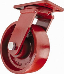 Hamilton - 8" Diam x 3" Wide x 10-1/4" OAH Top Plate Mount Swivel Caster - Steel, 2,600 Lb Capacity, Sealed Precision Ball Bearing, 4-1/2 x 6-1/2" Plate - Caliber Tooling