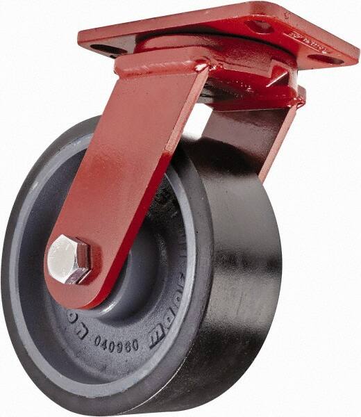 Hamilton - 8" Diam x 3" Wide x 10-1/4" OAH Top Plate Mount Swivel Caster - Polyurethane, 3,200 Lb Capacity, Sealed Precision Ball Bearing, 4-1/2 x 6-1/2" Plate - Caliber Tooling