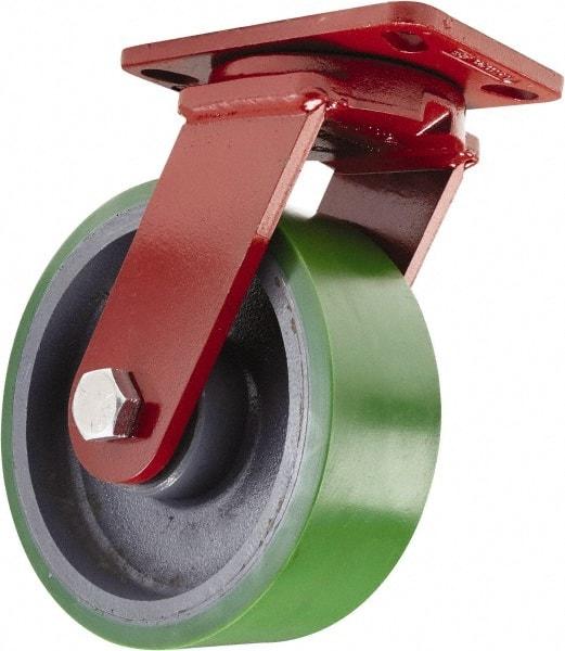 Hamilton - 8" Diam x 3" Wide x 10-1/4" OAH Top Plate Mount Swivel Caster - Polyurethane, 2,500 Lb Capacity, Sealed Precision Ball Bearing, 4-1/2 x 6-1/2" Plate - Caliber Tooling