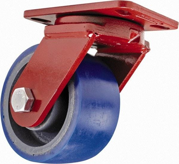 Hamilton - 6" Diam x 3" Wide x 7-1/2" OAH Top Plate Mount Swivel Caster with Brake - Polyurethane, 1,800 Lb Capacity, Sealed Precision Ball Bearing, 4-1/2 x 6-1/2" Plate - Caliber Tooling