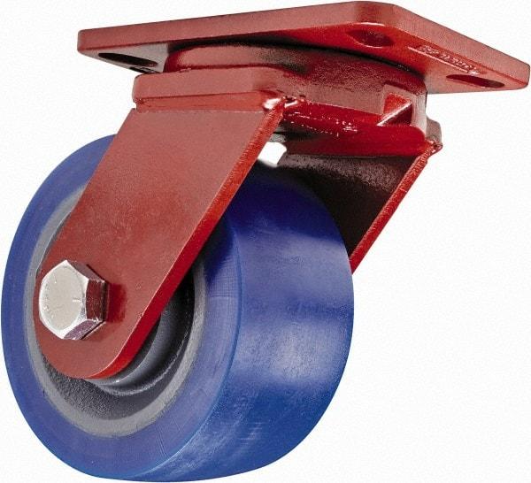 Hamilton - 6" Diam x 3" Wide x 7-1/2" OAH Top Plate Mount Swivel Caster - Polyurethane, 2,450 Lb Capacity, Sealed Precision Ball Bearing, 4-1/2 x 6-1/2" Plate - Caliber Tooling