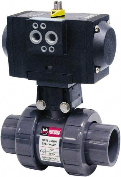 Hayward - 1" Pipe, 250 psi WOG Rating, PVC Pneumatic Double Acting Actuated Ball Valve - EPDM Seal, Full Port, 250 WSP Rating - Caliber Tooling