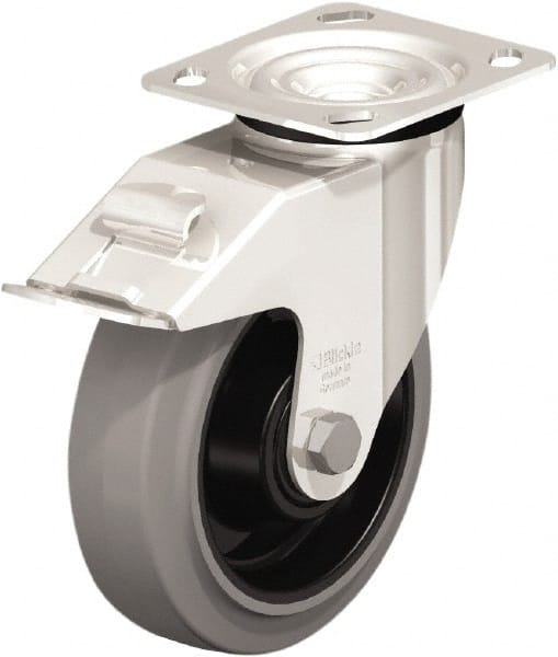 Swivel Top Plate Caster: Rubber, 6-5/16″ Wheel Dia, 2″ Wheel Width, 660 lb Capacity, 7-11/16″ OAH Rubber, 660 Lb Capacity, Ball Bearing, 4 x 4-1/2″ Plate