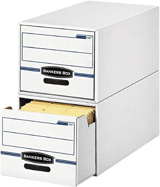 BANKERS BOX - 1 Compartment, 12 Inch Wide x 23 Inch Deep x 10 Inch High, File Storage Box - Corrugated, White and Blue - Caliber Tooling