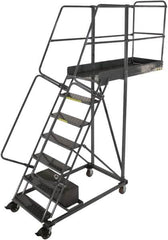 Ballymore - 112" 7 Step Configurable Cantilever Ladder - Rolling Work Platform, 300 Lb Capacity, 70" Platform Height, 32" Base Width x 52" Base Depth, Perforated Tread - Caliber Tooling