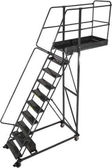 Ballymore - 142" 10 Step Cantilever Ladder - Rolling Work Platform, 300 Lb Capacity, 100" Platform Height, 32" Base Width x 71" Base Depth, Perforated Tread - Caliber Tooling